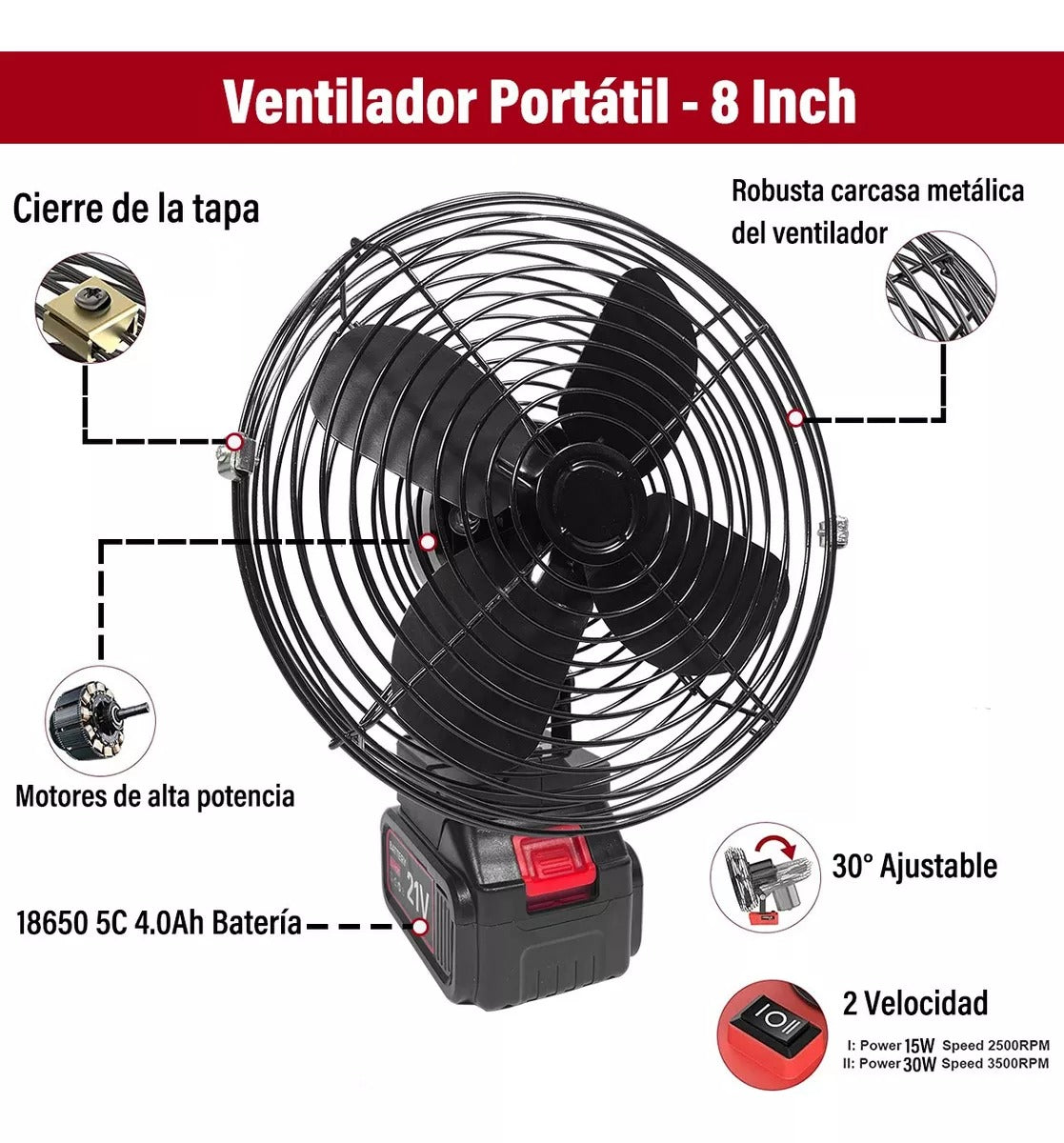 Ventilador Portátil Recargable 30W