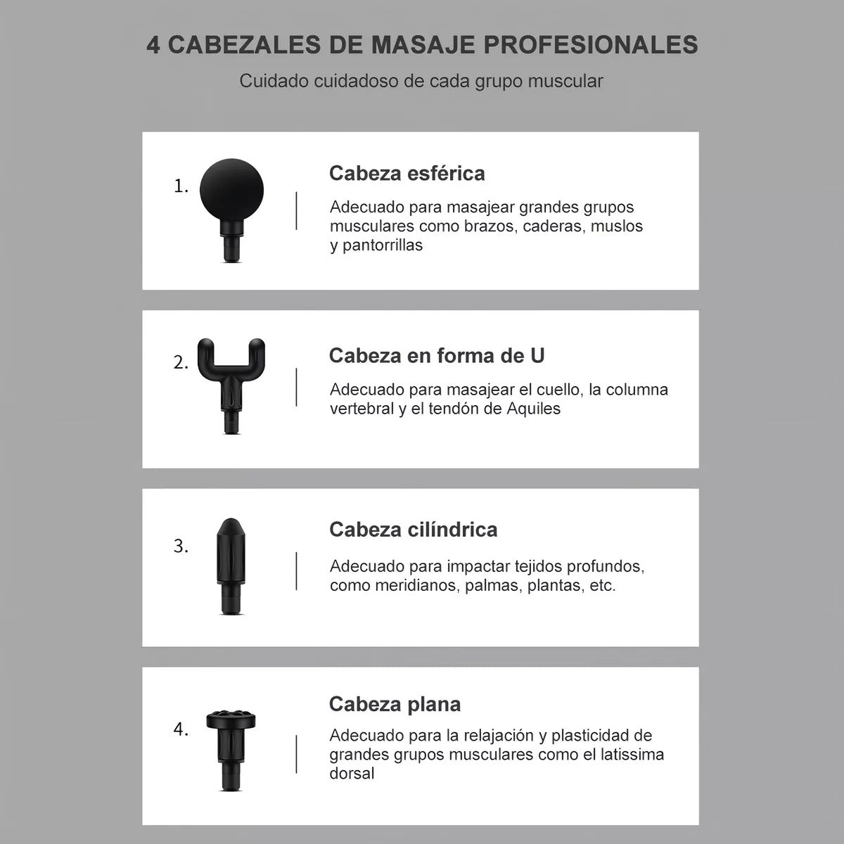 Pistola masajeadora 4 cabezales