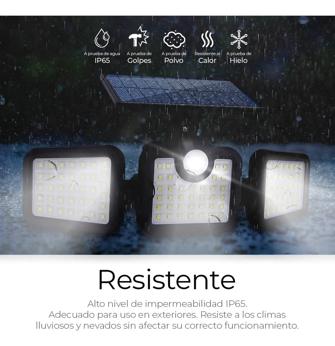 Lampara solar 3 cabezales led sensor movimiento