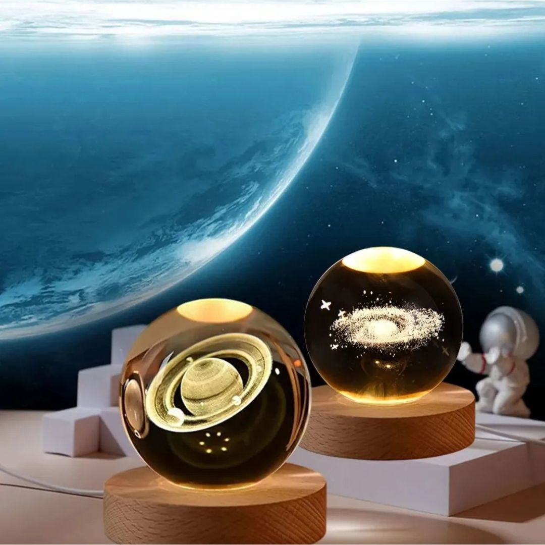 2x1 Lampara Cristal Luz Led Saturno y Galaxia