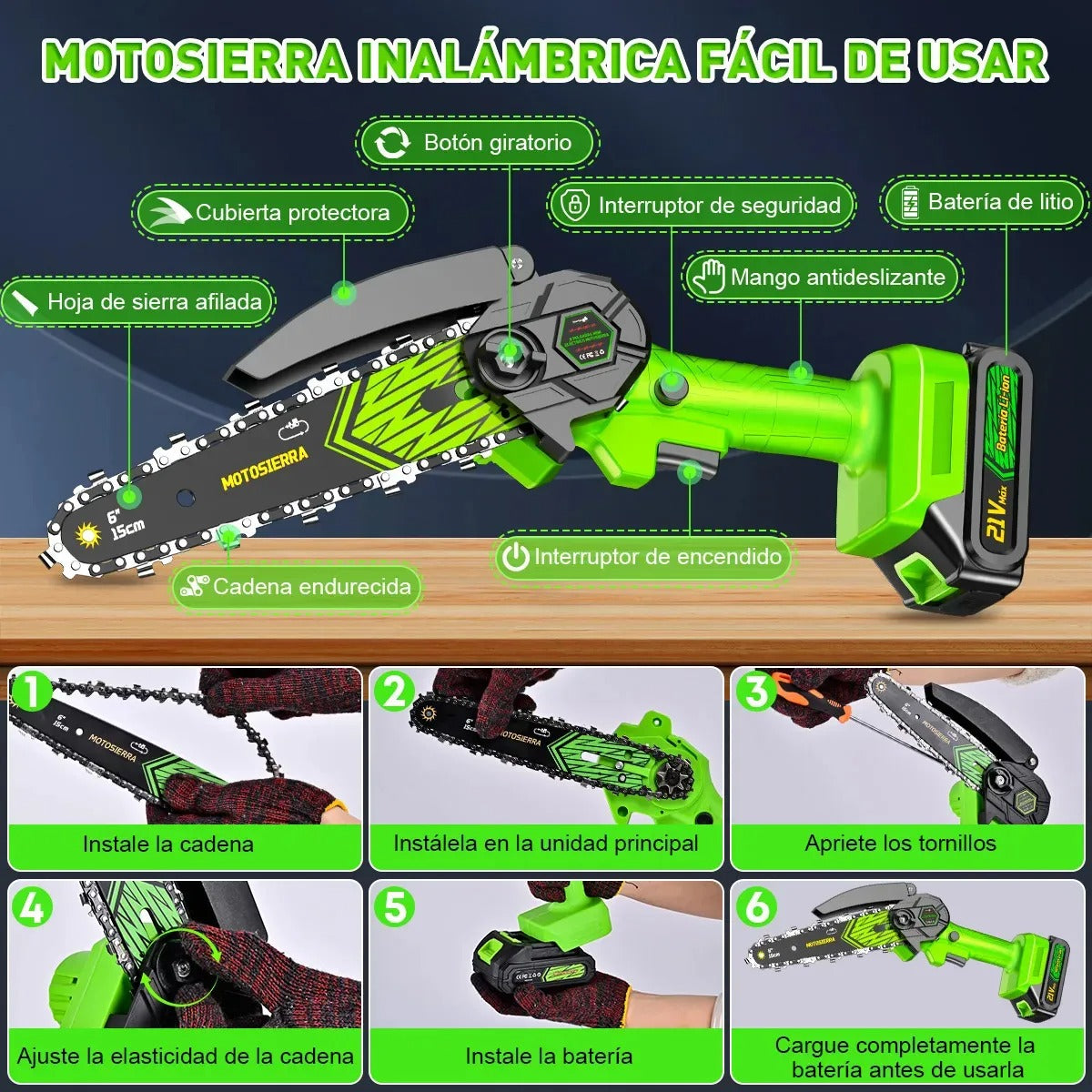 Mini Motosierra Portatil 1500W con Bateria
