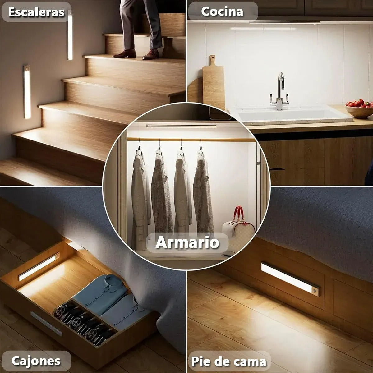 6pz Luces Sensor Movimiento Recargables