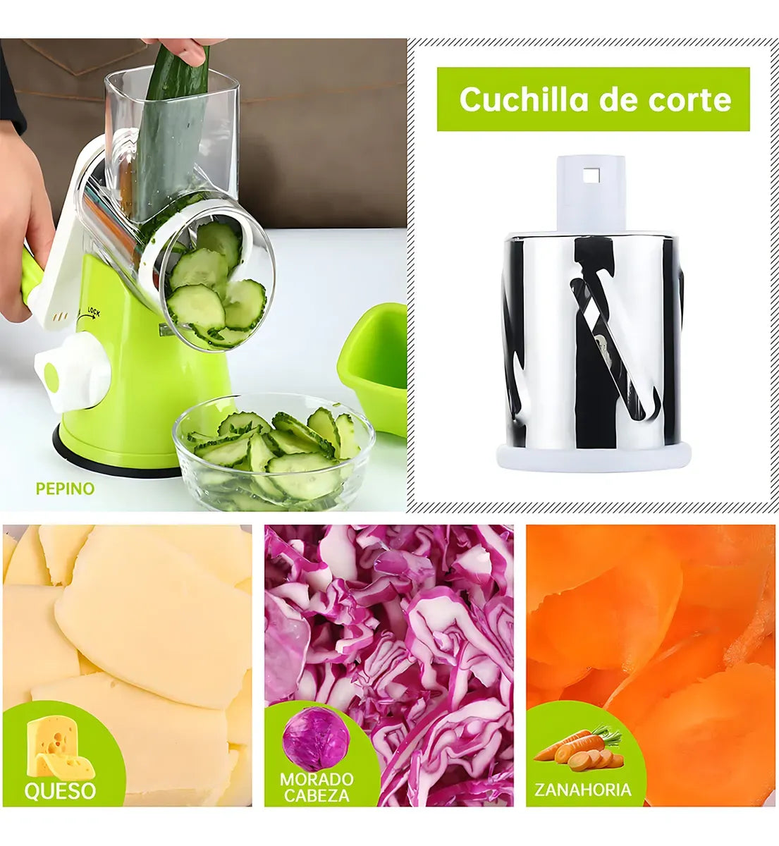 Rallador Cortador Verduras 3 en 1