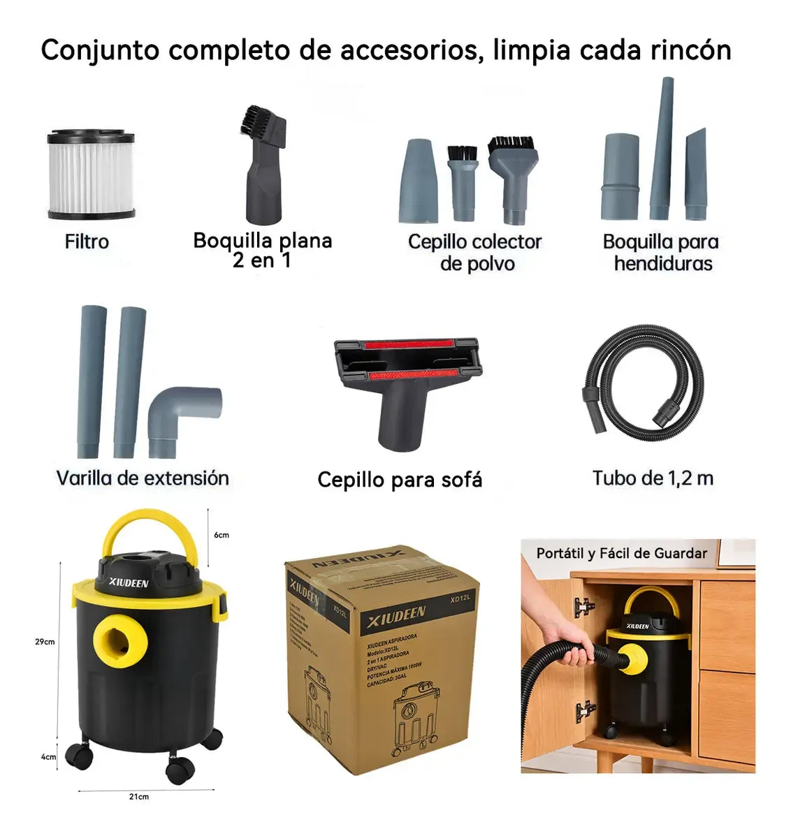 Aspiradora Portátil de 12L 3HP con Ruedas