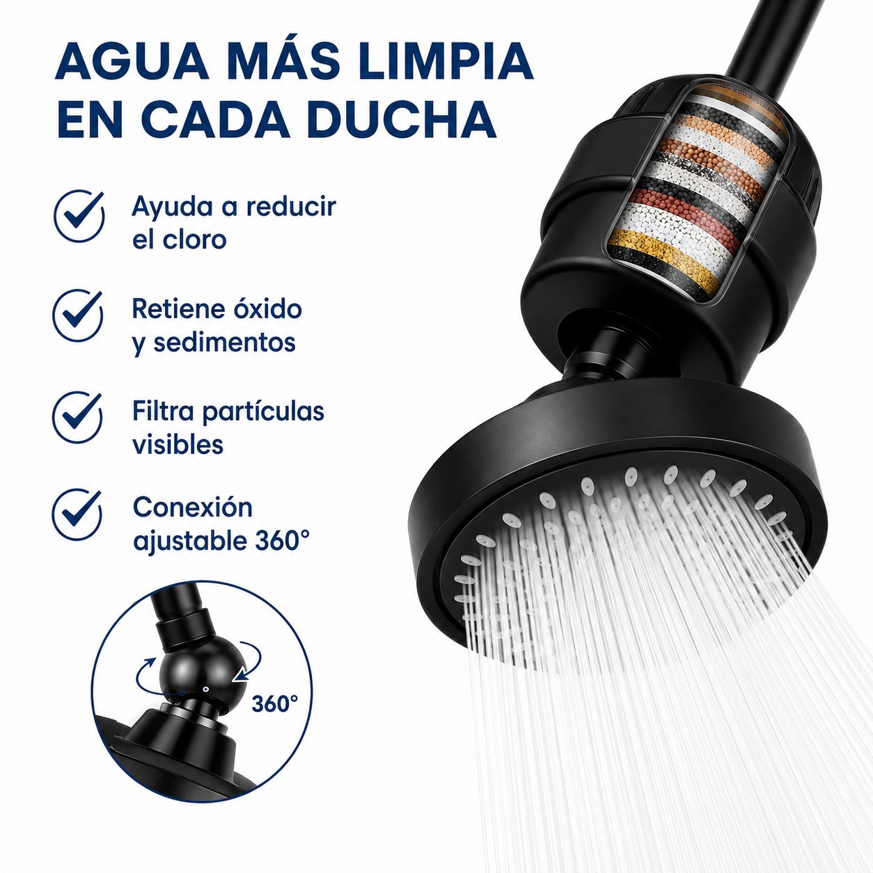 Cabezal con Filtro Alta Presion para Baño