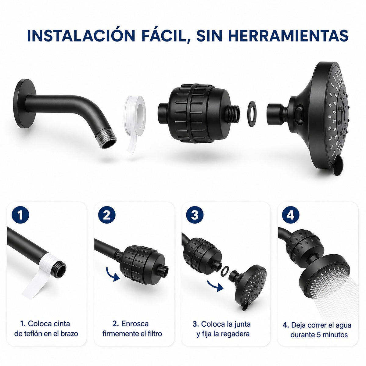 Cabezal con Filtro Alta Presion para Baño