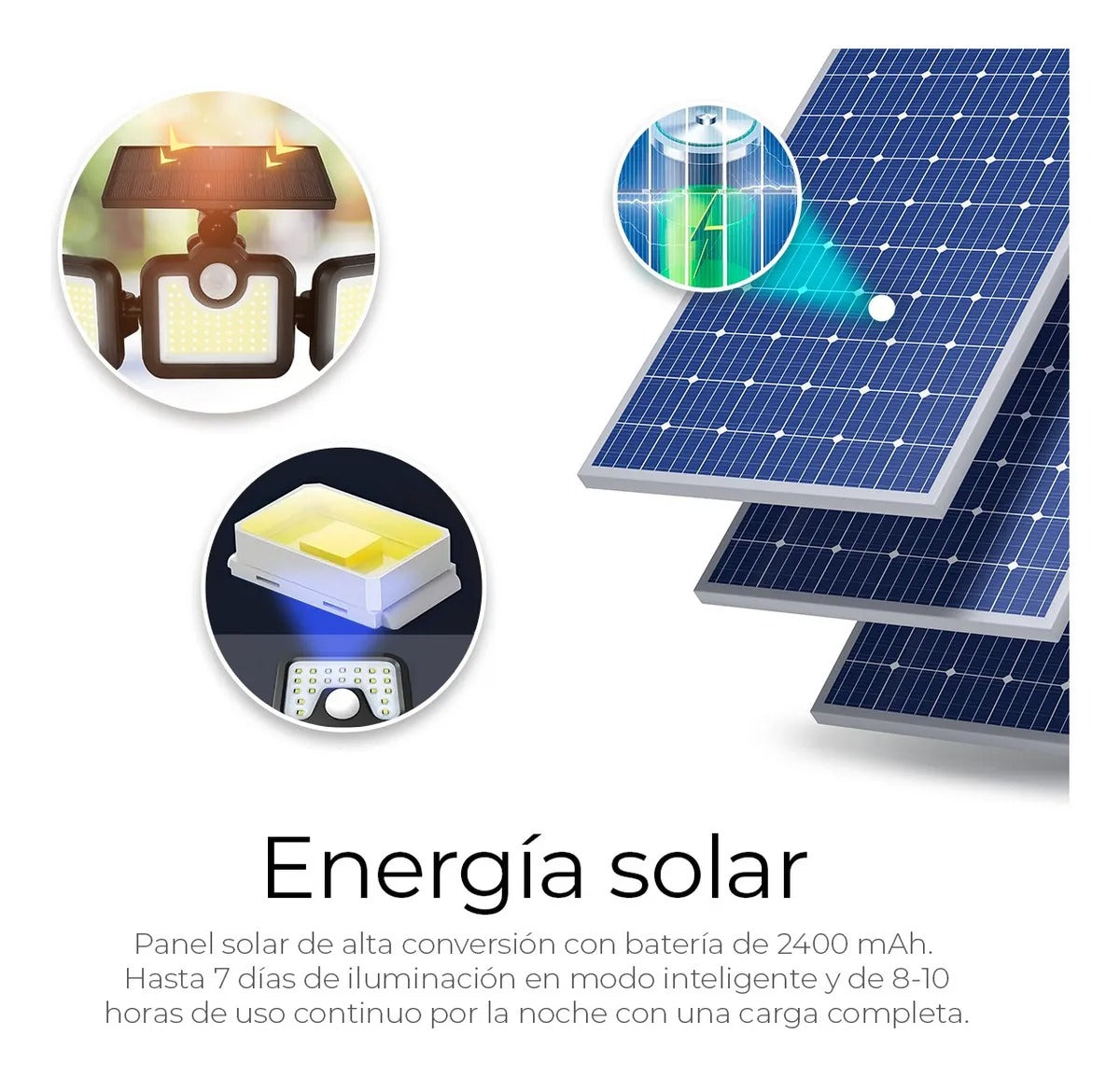 Lampara solar 3 cabezales led sensor movimiento