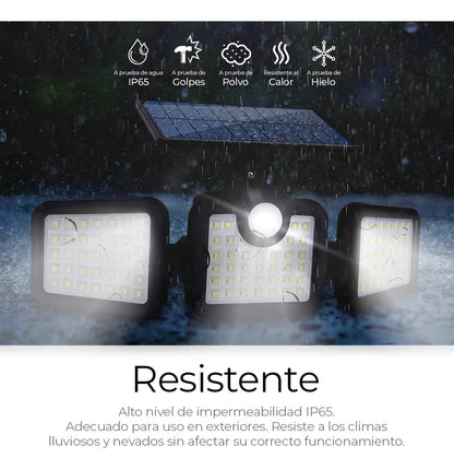 Lampara solar 3 cabezales led sensor movimiento