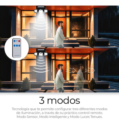 Lampara solar 3 cabezales led sensor movimiento