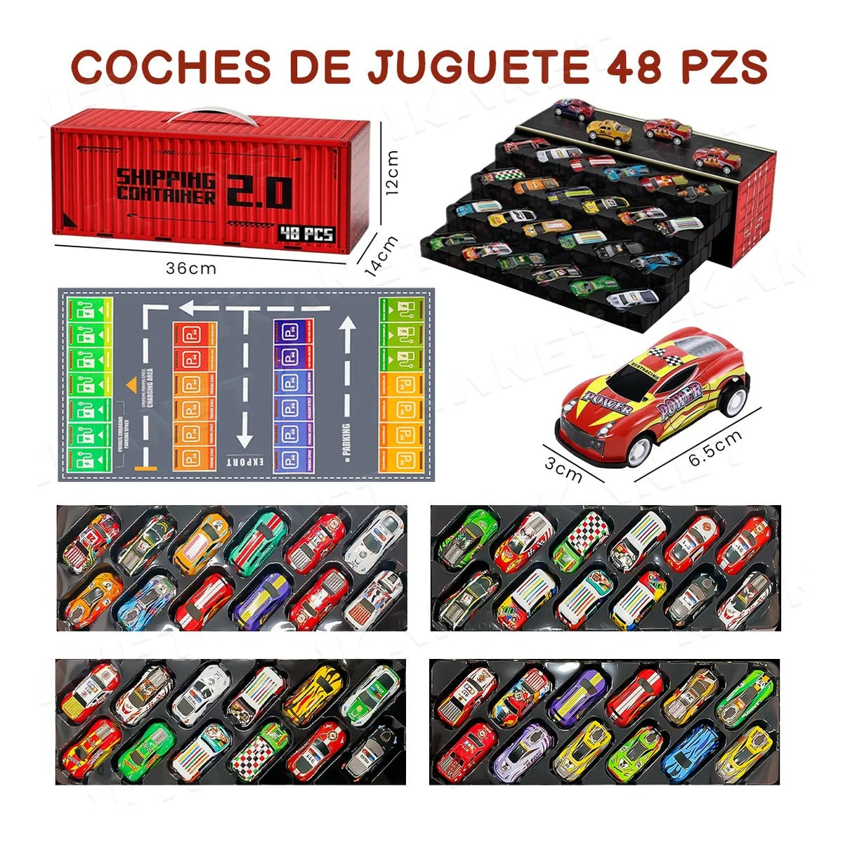 Contenedor de 48 Carritos con Pista de Carrera